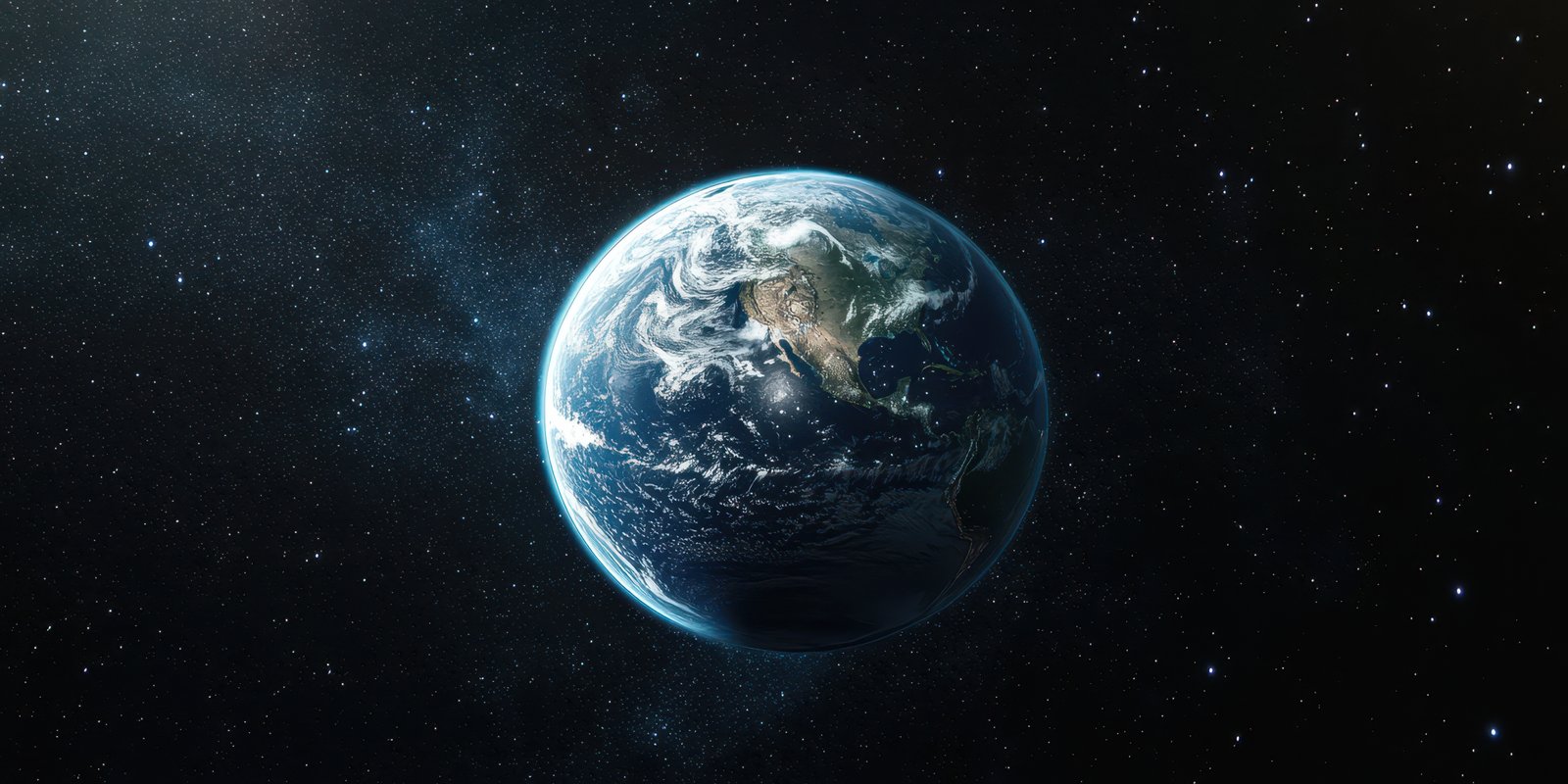 Stunning view of Earth floating in the cosmos showcasing oceans and landmasses illuminated by distant stars